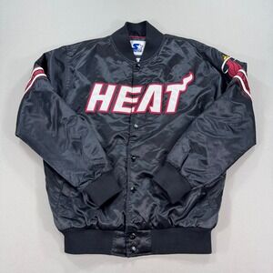 Vintage Starter Miami Heat Jacket Bomber NBA Men's Large Black Red Lining